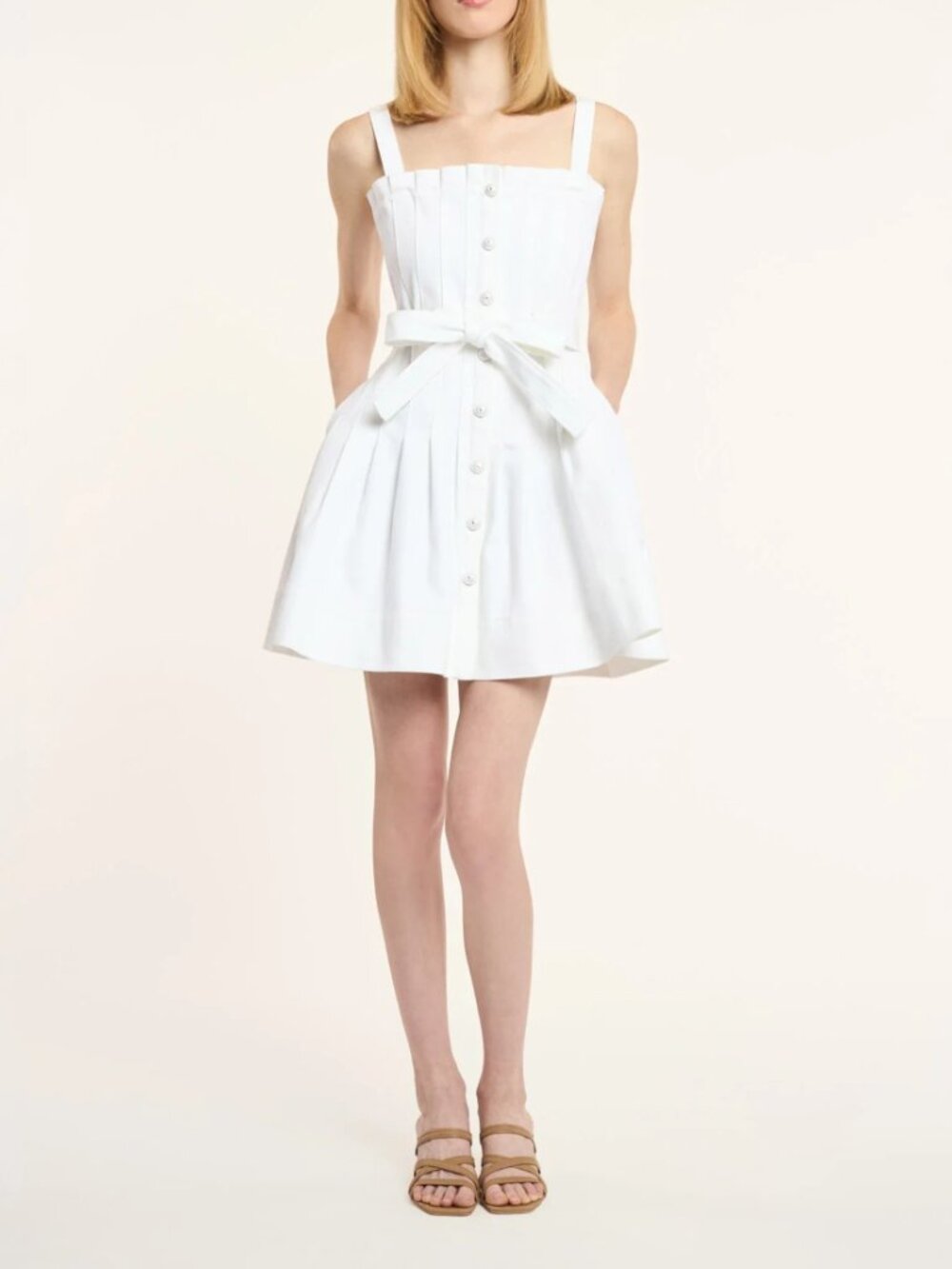Cinq a Cept Mini Branwen Jean Dress White Pleated Belted LWD Womens Size 4 NWT